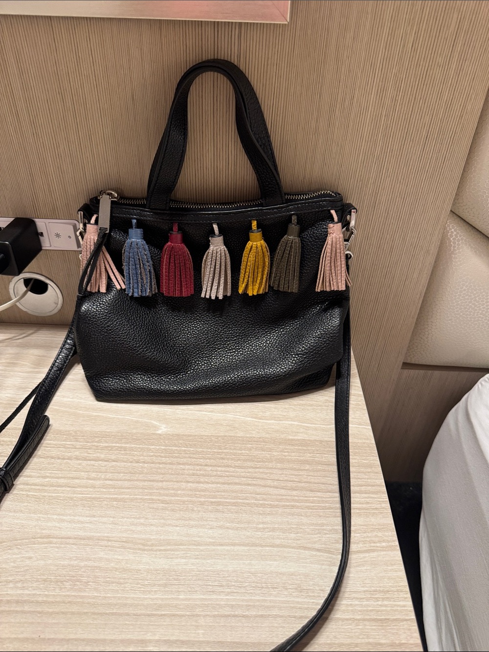 Rebecca Minkoff Sofia tassle black leather crossbody bag purse
